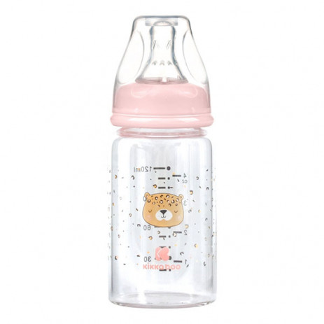 Kikkaboo Стъклено шише с широко гърло 120 мл с антиколик биберон Savanna Pink от Пакостник