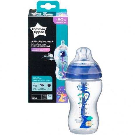 Tommee Tippee Шише за хранене с декорация 340мл ANTI-COLIC (3м+ 2 капки) Синьо TT.0032 от Пакостник