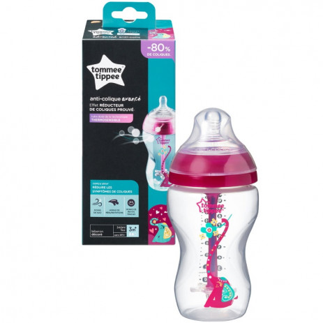 Tommee Tippee Шише за хранене с декорация 340мл ANTI-COLIC (3м+ 2 капки) Розово TT.0033 от Пакостник