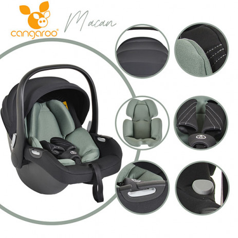 Cangaroo Стол за кола i-Size (40-83 см / 0-13 кг) с адаптор за ICON / MACAN / HYDRA Зелен от Пакостник