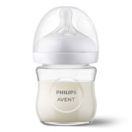 Philips Avent Стъклено шише за хранене NATURAL RESPONSE 120 мл с биберон 0м+ (Flow 2) SCY930/01 от Пакостник