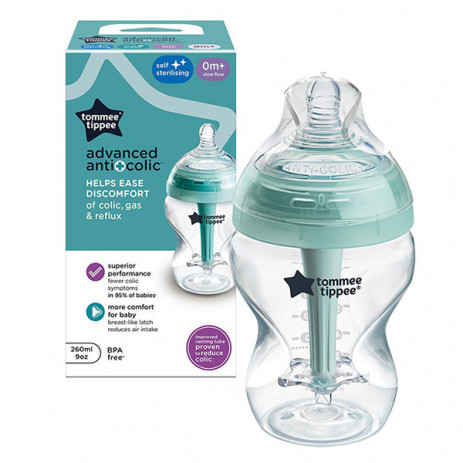 Tommee Tippee Шише за хранене 260 мл ANTI-COLIC+ САМОСТЕРИЛИЗИРАЩО (0м+ 1 капка) TT.0027 от Пакостник
