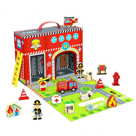 TOOKY TOY Дървена преносима Пожарна станция 3г+ TY203 от Пакостник