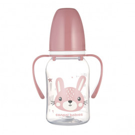 Canpol babies Шише с дръжки 120 мл CUTE ANIMALS тясно гърло Розово 11/823