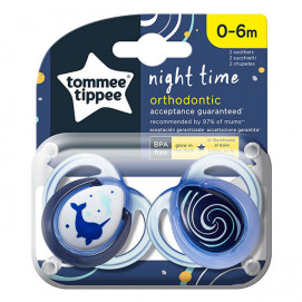Tommee Tippee Ортодонтични залъгалки NIGHT 0-6м 2 броя Нарвал TT.0085.001