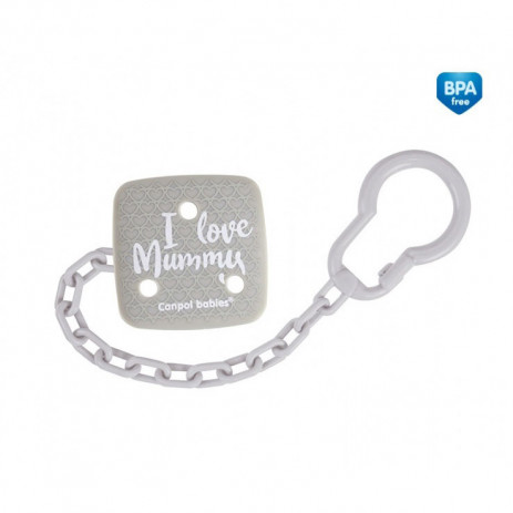 Canpol babies Clip Pacifier with chain I LOVE MUMMY Grey from Pakostnik