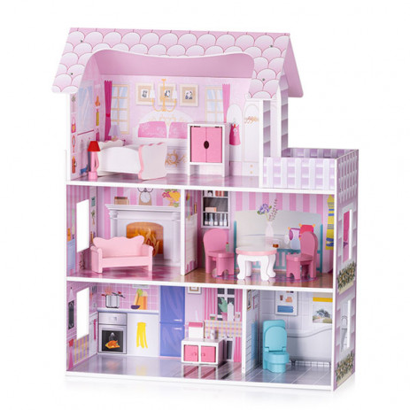 Chipolino Wooden dollhouse + 9 pcs furniture 3 years+ (70 cm) from Pakostnik