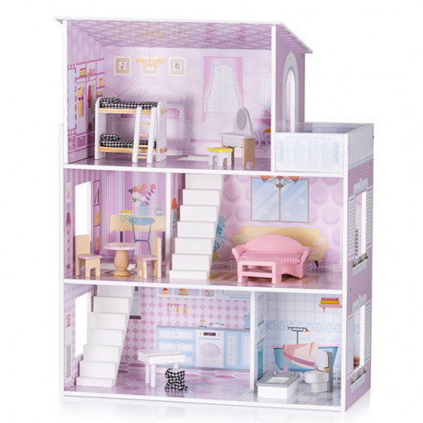 Chipolino Wooden dollhouse + 12 pcs furniture 3 years+ (79.5 cm) from Pakostnik