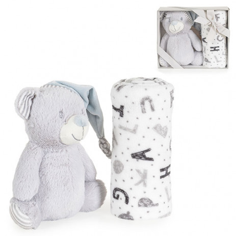 Cangaroo Baby blanket 75 x 90 cm with Toy 23 cm Grey Bear from Pakostnik