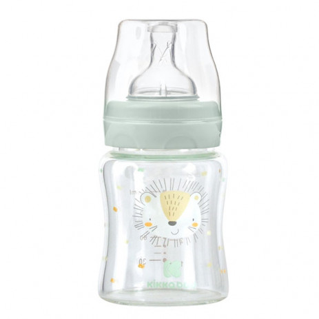 Kikkaboo Wide-neck glass bottle 120 ml with anticolic pacifier Jungle King from Pakostnik