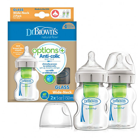 Dr.Brown's Feeding glass bottle 2 pcs WIDE-NECK Options+ 150 ml from Pakostnik