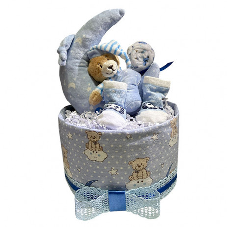 Alma Diaper cake MUSICAL BEAR ON THE MOON Blue from Pakostnik