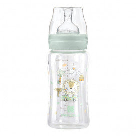 Kikkaboo Wide-neck glass bottle 240 ml with anticolic pacifier Jungle King