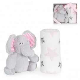 Cangaroo Baby blanket 75 x 90 cm with Toy 23 cm Elephant Pink	