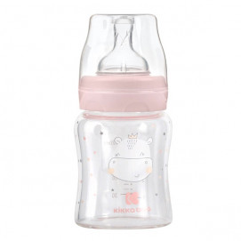 Kikkaboo Wide-neck glass bottle 120 ml with anticolic pacifier Hippo Dreams