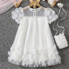 Alma Children's dress with bag - 3D flowers (4,5,6 years)